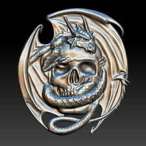 欧式龙飞龙骷髅头挂件首饰3d模型stl三维平雕精雕图jdp灰度图bmp