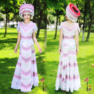 hmoob安妮子云南文山少数民族衣服苗族服装女装长款帽子百褶裙新