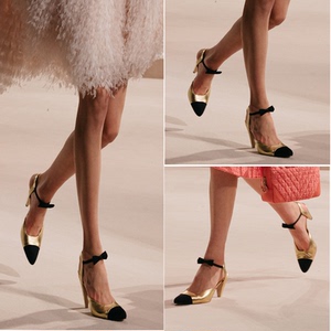 2020春夏小香走秀款高跟凉鞋真皮包头蝴蝶结拼色百搭中空淑女单鞋