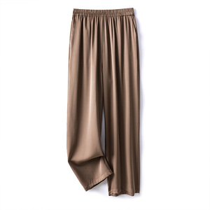 希区向西夏季真丝直筒阔腿裤垂感丝滑面料休闲裤子宽松小个子长裤