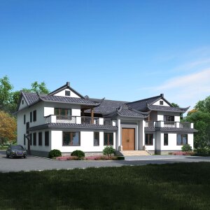 2072中式二层仿古四合院共建堂屋徽派农村两兄弟双拼别墅设计图纸