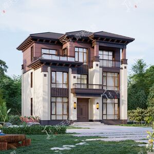 3043网红新中式三间小别墅设计图纸农村三层自建房带堂屋复式楼房