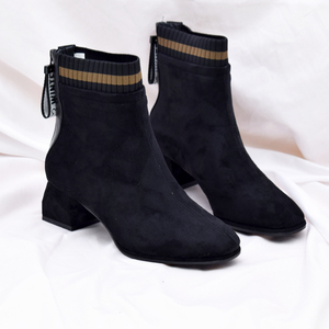 南王女鞋2冬季新款短靴绒面粗跟高跟百搭单靴二棉保暖x26