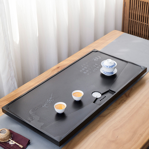 天然乌金石茶盘家用简约小茶台功夫茶具整块茶托盘排水石茶桌石材
