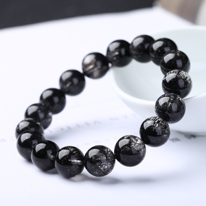 天然发晶手链男女黑色水晶手串钛晶饰品清透黑发晶单圈手链108颗