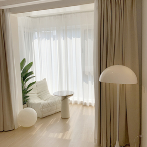 奶油色窗帘 现代简约轻奢米色纯色北欧客厅卧室布帘定制 高温定型