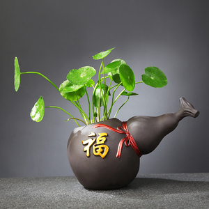 创意礼品个性葫芦福水培绿萝花插小花瓶家居摆件茶桌客厅卧室装饰