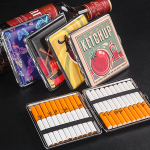 皮革烟盒粗烟20支装男便携烟盒双面印花烟夹复古个性礼物收纳烟具