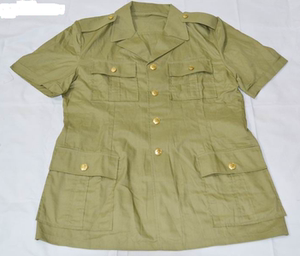 库存87正品老式短袖衬衣黄色怀旧衬衣四个兜干部衬衣纱卡棉衬衣