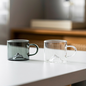 简约耐热迷你玻璃小茶杯家用带把观山玻璃杯小单杯个人专用品茗杯