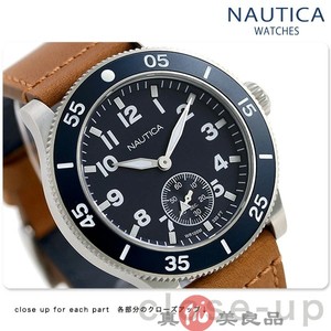 日本代购 nautica诺帝卡 男士复古独立小秒表盘真皮休闲运动手表