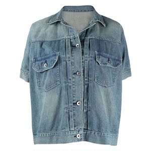 包税代购sacai 短袖牛仔夹克短外套2021新款奢侈品小香风情侣上衣