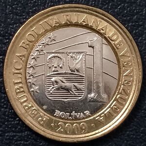 委内瑞拉2009年1玻利瓦尔双色币,24mm,三幺幺外国硬币收藏美洲