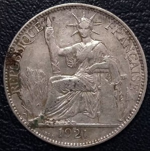 法属印度支那1921年20分座洋坐洋银币，5.4g，25.9mm，亚洲硬币