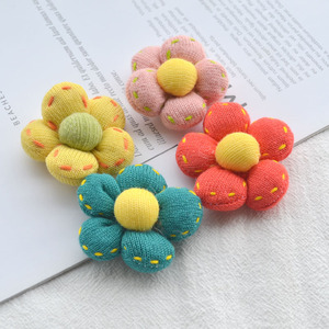 手缝针织充棉五瓣花朵布艺制花 手工diy发饰头饰儿童发夹发绳材料