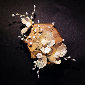 手工精致浅金色花朵小米珠中式西式通用新娘头饰侧边婚纱礼服配饰