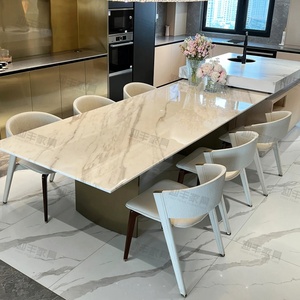 意大利进口白色纯天然大理石岛台餐桌爵士白家用长方形奢石餐桌