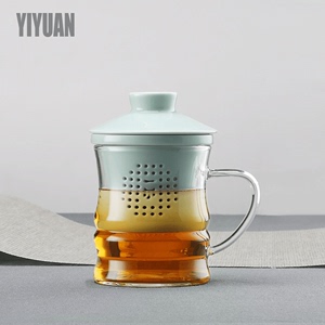 一园茶具影青玻璃泡茶杯茶水分离客厅大容量中式茶杯陶瓷个人专用
