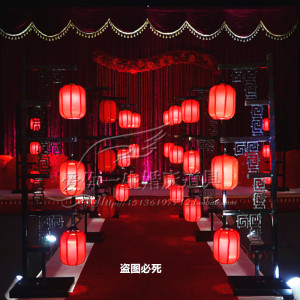 婚庆路引中式宫灯路引汉唐婚礼仿古木艺三个灯笼路引红羊皮
