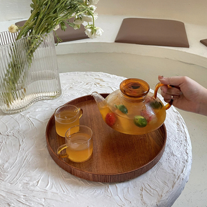 日式ins琥珀色玻璃花茶壶耐热水果壶下午茶茶具简约套装凉水扎壶