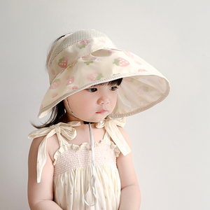 儿童帽子夏季女童太阳帽可爱甜美女宝宝防紫外线大帽檐空顶遮阳帽