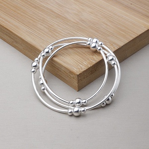 原创设计925纯银三圈弯管手链女简约时尚diy手工银珠手串简约手饰