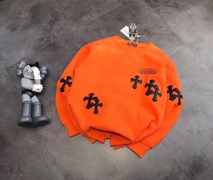 海购off-whitex克罗心hearts联名暴力橙色pu十字刺绣印花男女卫衣