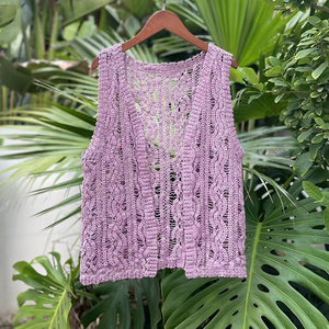 春夏新款休闲百搭加肥加大棉绳钩花钩针镂空民族风女无袖背心马甲