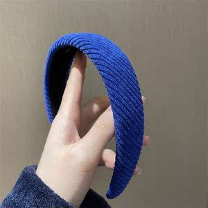 克莱因蓝格纹发饰简约百搭宽边发箍海绵头箍日韩少女深蓝色发带潮