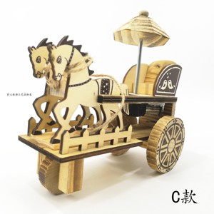木制仿古音乐马车马拉轿车创意音乐盒木制工艺品摆件混款模型摆件