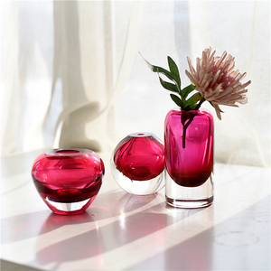 北欧简约金红色玻璃艺术花瓶厚实小号桌面家居装饰品摆件闺房插花