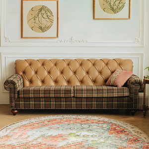 美式复古实木沙发布艺英伦格生态皮沙发法式轻奢小户型单双人沙发