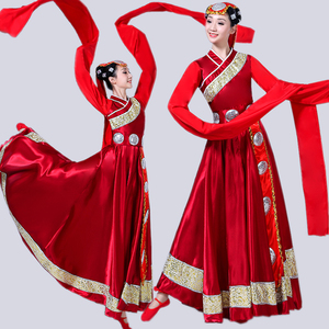 藏族舞蹈服装心声表演服少数民族西藏卓玛水袖舞蹈民族风大摆裙女
