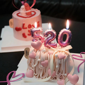 520情侣告白粉紫色气球蜡烛数字饼干蛋糕装饰摆件爱心翻糖蛋糕
