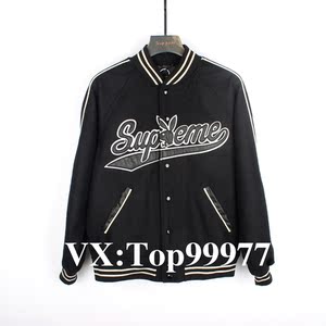 supreme 17fw联名varsity jacket兔头皮质刺绣夹克兔子头棒球服