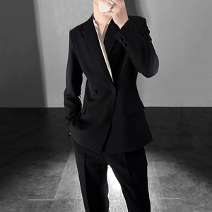 设计感撞色双层西装领韩版休闲男士西服套装时尚潮流黑色西装外套