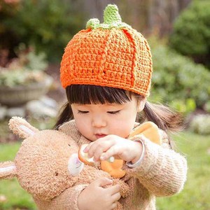 手工编织帽 冬款儿童男女婴儿南瓜帽子百天宝宝摄影帽万圣节道具