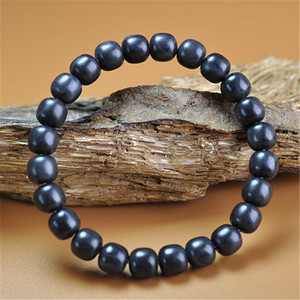 纯天然新疆和田玉墨玉籽料手链手串黑羊脂玉老型男女款珠子手饰