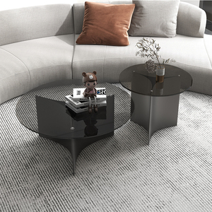 意式简约钢化玻璃岩板茶几小户型客厅家用茶几桌现代大小组合圆桌