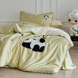 卡通熊猫100S天丝棉床上三四件套 春夏可爱床单被套床笠床品1.8m