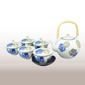 日本天皇御用香兰社陶瓷有田烧染锦梅茶具咖啡杯茶杯茶壶6件手绘