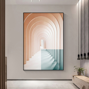 空间延伸玄关装饰画莫兰迪建筑走廊过道大尺寸挂画大幅客厅落地画