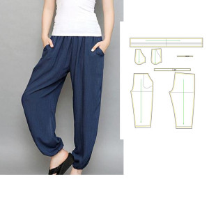 服装定制来料加工来图定做女棉麻休闲裤子灯笼裤纸样打板裁剪710