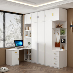 衣柜书桌一体 家用简约现代电脑桌 木制组合多功能对开门卧室衣橱