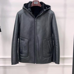 原生态绵羊皮皮毛一体男士真皮皮衣飞行夹克机车连帽可拆卸外套