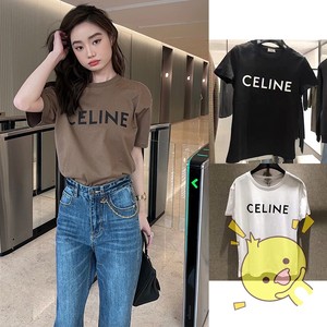 现货celine/赛琳 新款胸前经典基础字母logo印花短袖男 t恤女上衣