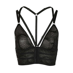 促销欧美单前开扣无钢圈复杂设计感带子性感透明网纱文胸衣c203