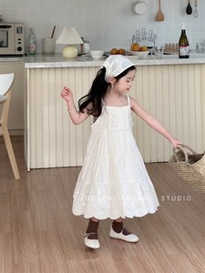 夏季新品儿童裙子女童蕾丝拼接吊带裙韩版宝宝洋气沙滩裙公主长裙