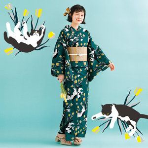 猫咪图案纯棉印花宝宝短款家居和服可爱亲子浴衣男童睡衣0人付款309