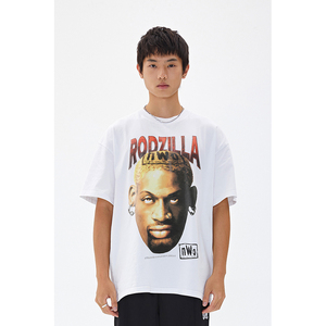 罗德曼nba球星头像2022新款夏季短袖t恤男女圆领纯棉重磅宽松潮流